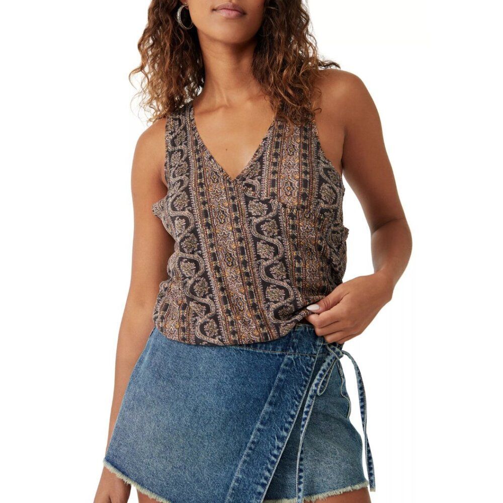 Free People Your Twist Tank Top Black Combo NWT Size XS Boho Bohemian Summer